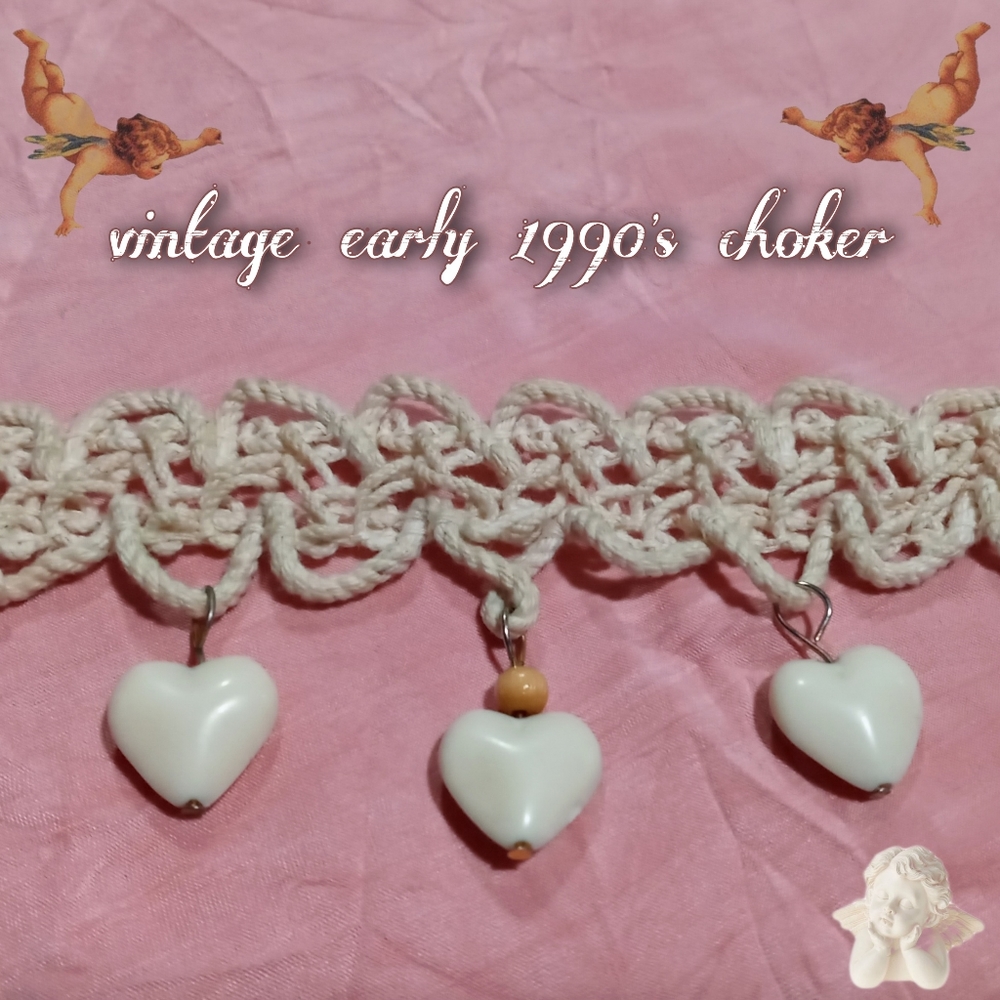 Vintage '90s Crochet Choker w/Hearts